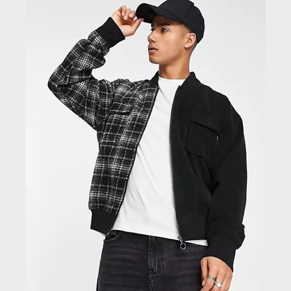 Siksilk Men's Half & Half Spliced Full-Zip Bomber Jacket - S